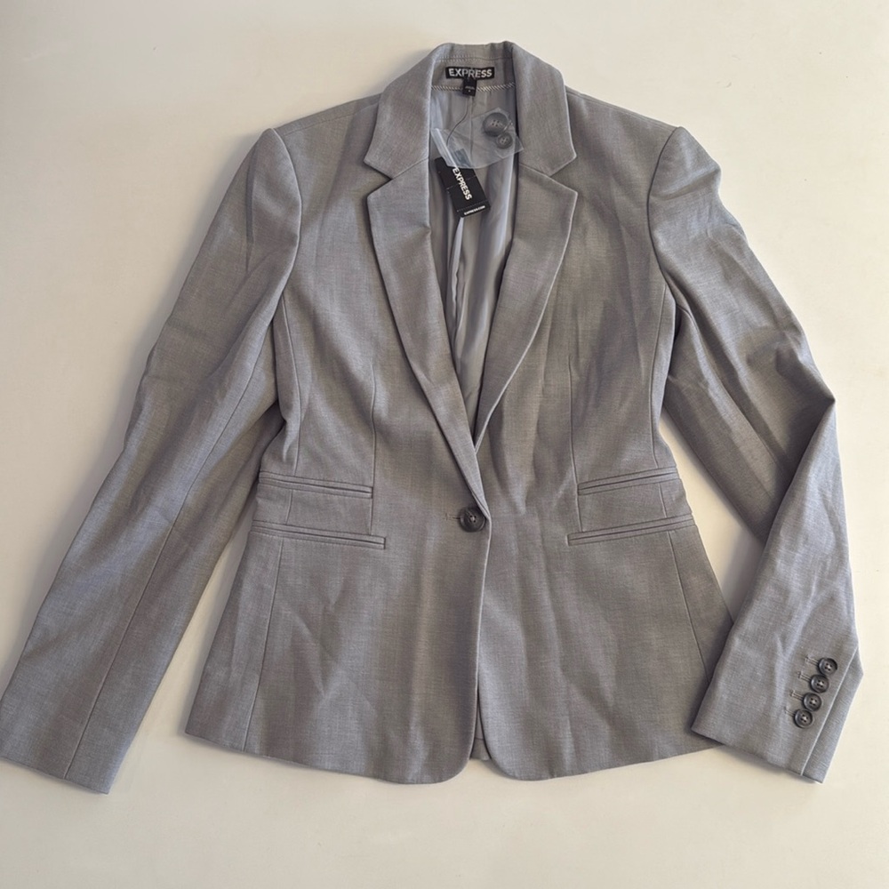 NWT EXPRESS $128 GRAY NOTCH COLLAR ONE BUTTON BLAZER JACKET SZ 4